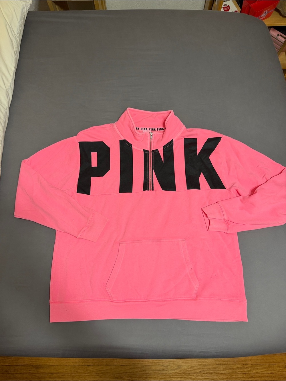 PINK Half-Zip Pullover Sweatshirt in Hot Pink